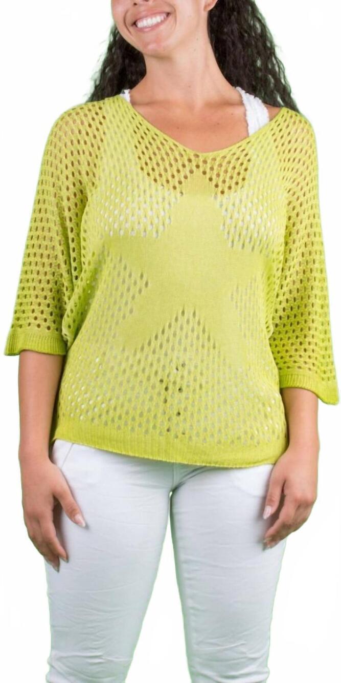 NEW GIGI MODA star knit mesh sweater in lime